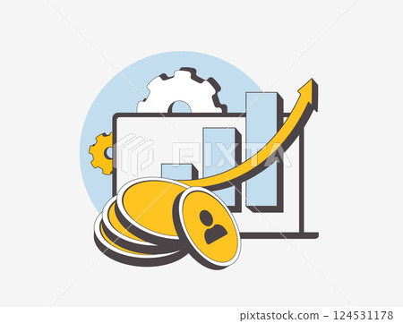 Affiliate marketing statistics with data analysis, revenue trends and performance metrics. Digital advertising insights, conversion rates and commission earnings. Vector illustration and icons 124531178