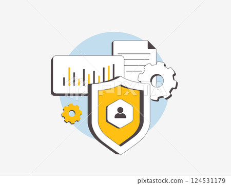 Data protection and privacy legislation statistics. Security laws, compliance trends, GDPR enforcement and global regulations. Cybersecurity policies and risk management vector illustration and icons Data protection and privacy legislation statistics. Security laws, compliance trends, GDPR enforcement and global regulations. Cybersecurity policies and risk management vector illustration and icons 124531179
