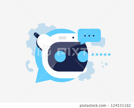 AI customer service chatbot. Automated support chat, virtual assistant, machine learning and AI-powered customer interaction. Online helpdesk and chat automation. Vector illustration and icons 124531182