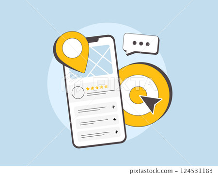 Local business marketing, delivery services and local search engine optimization. Support small businesses and improve visibility in search results. Local seo vector illustration and icons 124531183