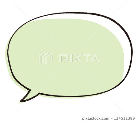 Simple speech bubble with hand-drawn line drawing style, oval tail left, stylish color 124531399
