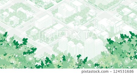 新鮮的綠色城市景觀圖。 新鮮的綠色城市景觀圖。 124531686