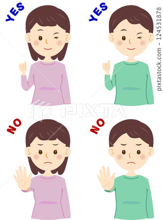 A man and a woman who raises a thumb 124531878