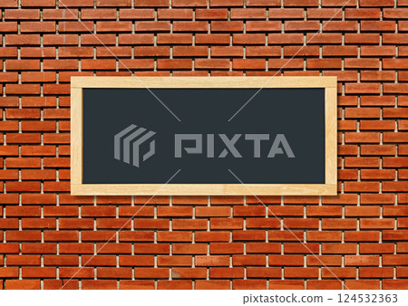 Blank blackboard isolated on red brick wall background. Blank blackboard isolated on red brick wall background. 124532363