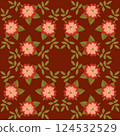 seamless drawing of wild rose with leaves and buds on a burgundy background arranged in a circle 124532529