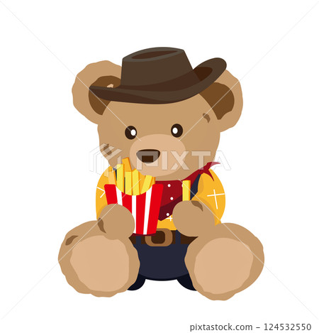 西式泰迪熊吃炸薯條的插圖 西式泰迪熊吃炸薯條的插圖 124532550