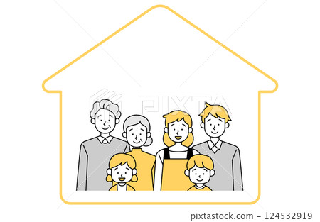 三代家庭聚會的向量插圖家庭折扣老年夫婦孫子夫婦房子我的家租房 124532919
