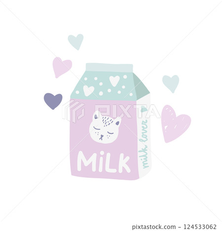 Cute cartoon drawing of a milk carton with a cat on it 124533062