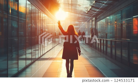 A silhouette of a woman holding hands 124533171