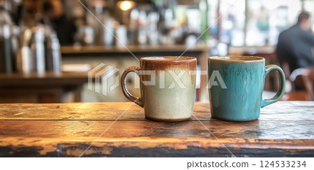 Stylish cafe and coffee cups 124533234