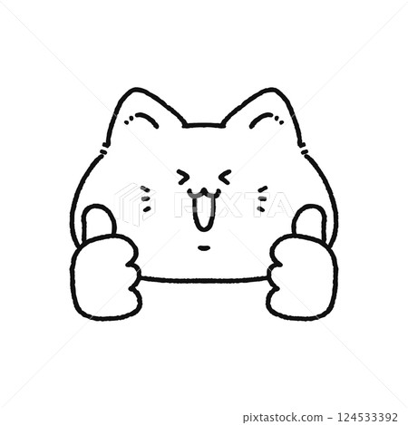 Cat doing double thumbs up sign line drawing 124533392