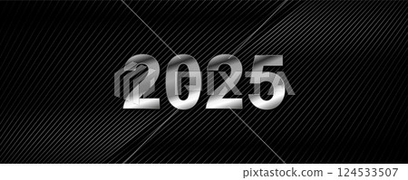 Silver 2025 New Year abstract background with chrome minimal lines Silver 2025 New Year abstract background with chrome minimal lines 124533507