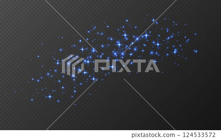 Blue sparkling stars, shiny particles light effect, transparent flying stardust texture 124533572
