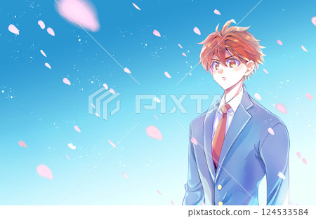 Serious-looking male student, cherry blossom storm Serious-looking male student, cherry blossom storm 124533584