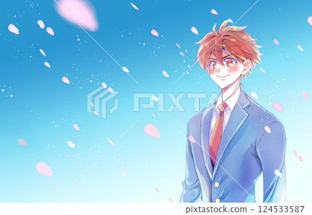 Male student, love, smile, refreshing, cherry blossom storm Male student, love, smile, refreshing, cherry blossom storm 124533587