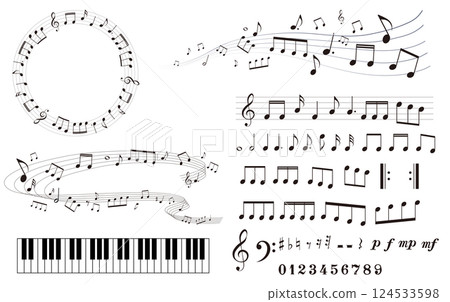 插圖集音符、休止符、音樂符號、五線譜、音樂符號、矢量素材 插圖集音符、休止符、音樂符號、五線譜、音樂符號、矢量素材 124533598