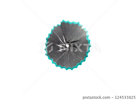 Photo of pencil shavings close-up isolated on white background. Decorative element for designers Photo of pencil shavings close-up isolated on white background. Decorative element for designers 124533825