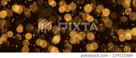 Golden bokeh with stars and sparkles, shiny overlay decoration isolated on black background. 124533889