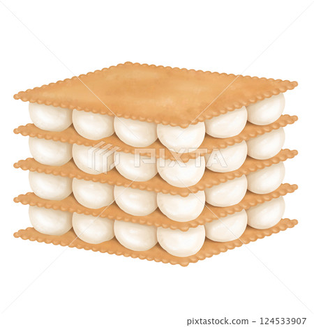 Sweet dessert S'more made of crispy cookies and marshmallows. A dish made over a campfire. A delicacy made from simple ingredients for home tea parties and parties. Isolated digital illustration Sweet dessert S'more made of crispy cookies and marshmallows. A dish made over a campfire. A delicacy made from simple ingredients for home tea parties and parties. Isolated digital illustration 124533907