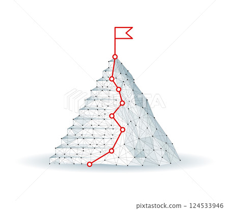 Digital mountain and ladder. Tech goal chart, leadership path, digital technology success Digital mountain and ladder. Tech goal chart, leadership path, digital technology success 124533946