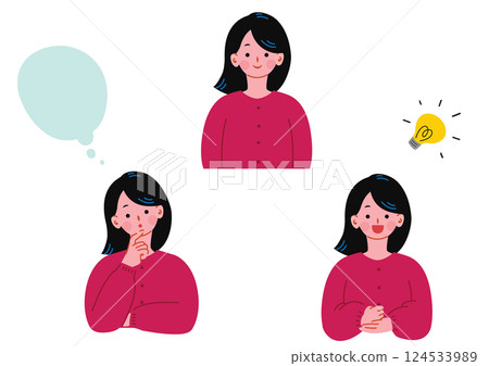 可愛的女孩面部表情插圖集 124533989