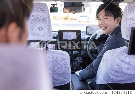 taxi driver and customer taxi driver and customer 124534118
