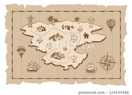 map, compass, paper 124534366