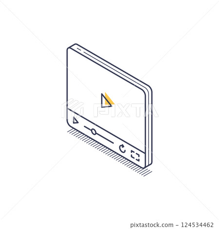 Isometric line icon of a multimedia player interface with simple design elements Isometric line icon of a multimedia player interface with simple design elements 124534462