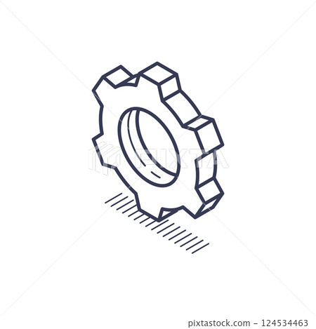 Modern isometric line icon representing a gear for design and technology concepts Modern isometric line icon representing a gear for design and technology concepts 124534463