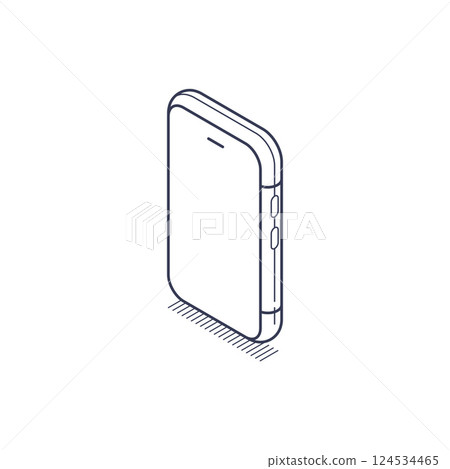 Isometric line icon depicting a smartphone with a sleek design and simple outline Isometric line icon depicting a smartphone with a sleek design and simple outline 124534465