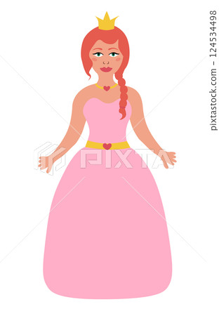Beautiful fairy tale princess in pink dress. Children illustration. Vector Flat. 124534498
