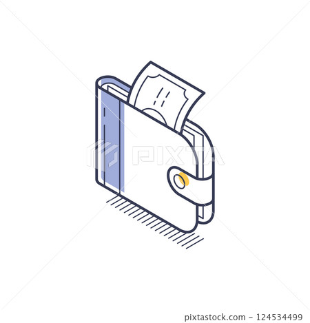 Modern isometric line icon of a wallet with a receipt for digital financial illustrations 124534499