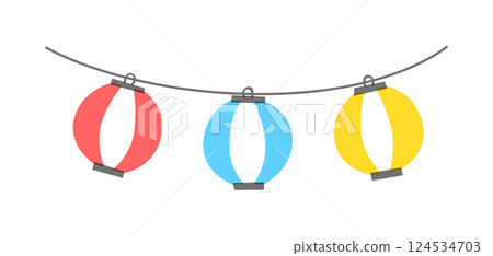 Lantern illustration, lantern, red lantern, festival, summer festival, decoration, decoration, festival, stall, night stall, Japanese, Japanese style, light 124534703