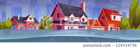 Flood disaster in residential area 124534736