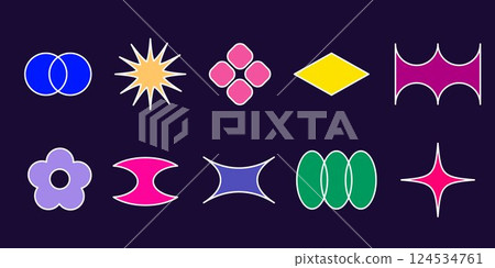 Simple colorful shape collection in y2k style. 124534761