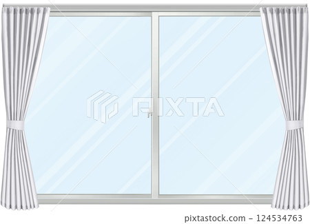 Window and white curtains Glass 124534763