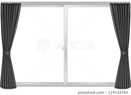 Window and black curtains 124534764
