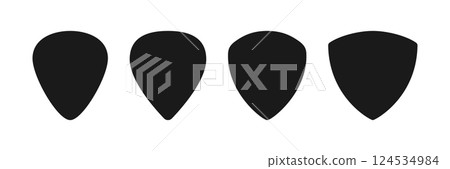 Guitar pick shape icon set. Plectrum sign. Tringle plastic guitar pick symbol. Music mediator icon. Design element. Vector illustration isolated on white background Guitar pick shape icon set. Plectrum sign. Tringle plastic guitar pick symbol. Music mediator icon. Design element. Vector illustration isolated on white background 124534984