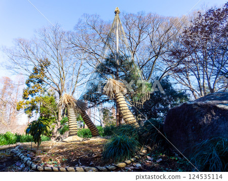 冬季傳統：一排可愛的草編玩偶 124535114