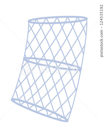 Fish net icon, isolated fishnet and fish scoop. Mesh tool used for catching. Device for safely transferring fish from one container to another or water. Vector cartoon illustration 124535192