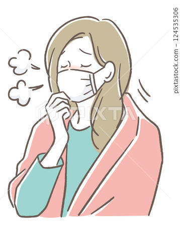 A woman who masks and coughs 124535306