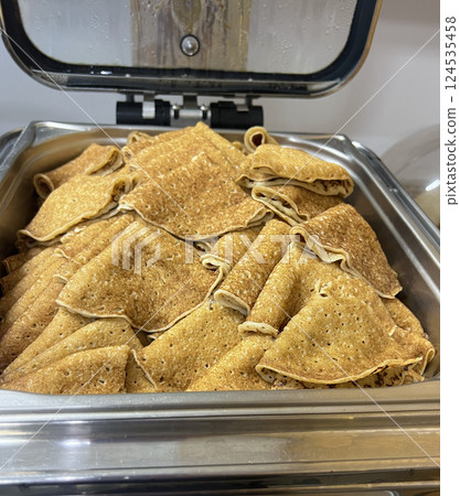 Pancakes at the breakfast buffet Pancakes at the breakfast buffet 124535458