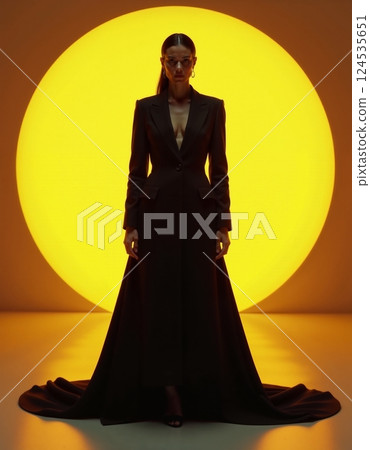 Elegant fashion silhouette in dramatic lighting design 124535651