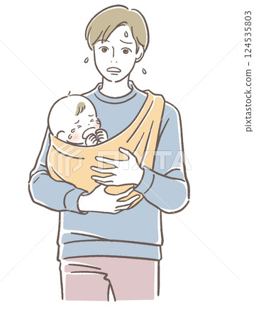 A man who is troubled by a crying baby A man who is troubled by a crying baby 124535803