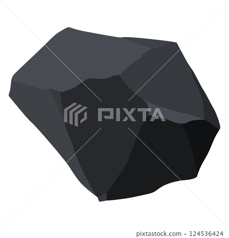 Coal black mineral resources. Pieces of fossil stone. Polygonal shape. Black rock stone of graphite or charcoal. Energy resource charcoal icon 124536424