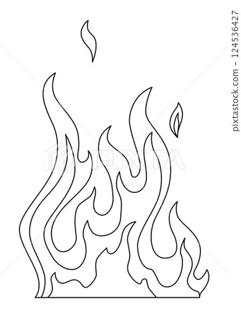 Fire flame line icon. Cartoon heat wildfire or bonfire, burn power fiery. Power light energy silhouette linear style. Campfire element in flat style 124536427