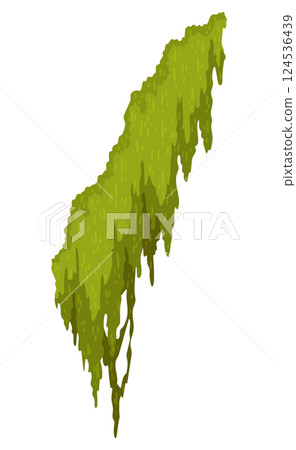 Cartoon jungle moss shape. Green swamp moss, forest hanging and creeping lichen. Rainy forest flora. Marsh plant for computer games isolated on white. Flat vector illustration Cartoon jungle moss shape. Green swamp moss, forest hanging and creeping lichen. Rainy forest flora. Marsh plant for computer games isolated on white. Flat vector illustration 124536439
