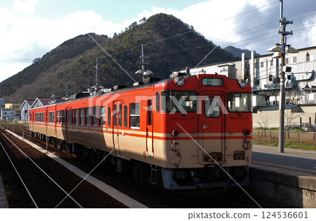 一列當地的單人火車停在鄉村車站 124536601
