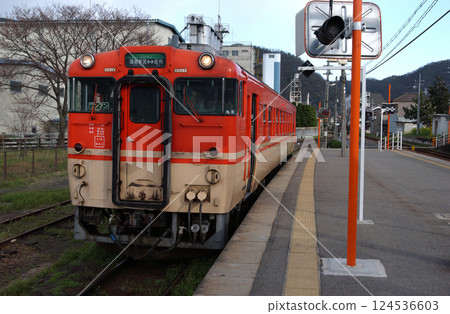 A local one-man train stopped at a rural station A local one-man train stopped at a rural station 124536603