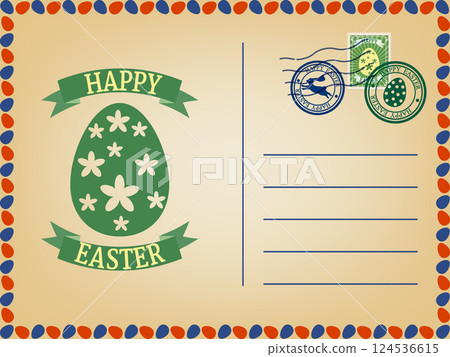 Easter postcard with stamps background Easter postcard with stamps background 124536615